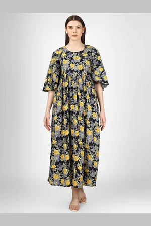 BAESD Floral Printed Gathered Detailed Pure Cotton Maternity Fit & Flare Midi Dress
