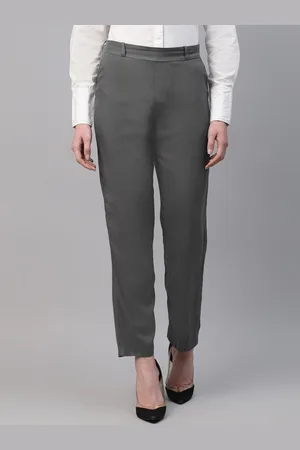 English Navy Women Slim Fit High-Rise Plain Formal Trousers Trouser