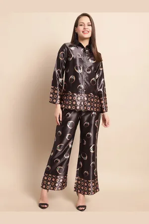 Claura Printed Satin Shirt With Trousers