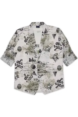 CAVIO Boys Printed Notched Lapel Cotton Blazers & T-Shirt
