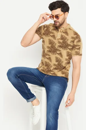 Club York Tropical Printed Henley Neck Cotton T-shirt