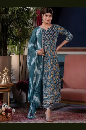 Celebravo Women Floral Printed Regular Gotta Patti Pure Cotton Kurta with Trousers & With Dupatta