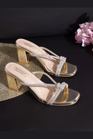 Truffle Collection Embellished Open Toe Block Heels
