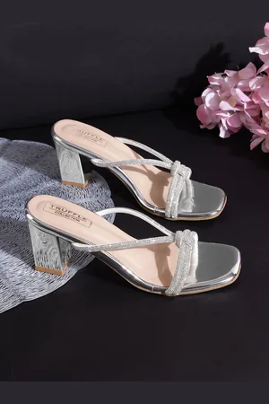 Truffle Collection Embellished Open Toe Block Heels