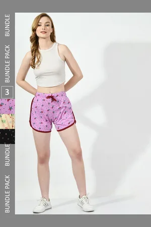 BAESD Women Pack of 3 Conversational Printed High-Rise Pure Cotton Regular Shorts