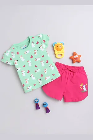 BUMZEE Infants Girls Printed Pure Cotton Top with Shorts