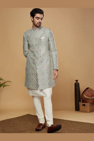 KISAH Men Woven Design Indowestern Sherwani And Churidar Set