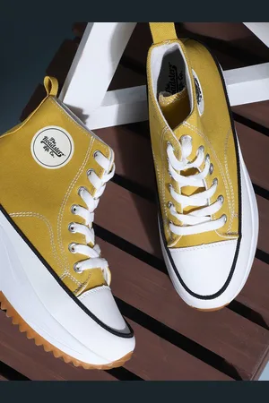 Roadster The Lifestyle Co. Women Mustard Comfort Insole Canvas High-Top Lace-Up Sneakers