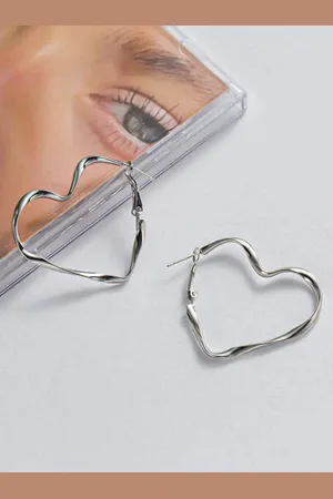 ISHKAARA Silver Plated Heart Shaped Hoop Earrings