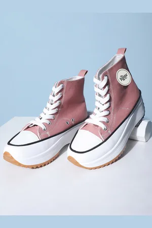Roadster The Lifestyle Co. Women Pink Comfort Insole Canvas High-Top Lace-Up Sneakers
