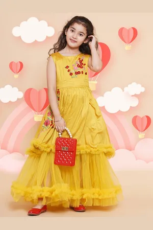 Bhama Girls Floral Embroidered Sleeveless Maxi Net Dress