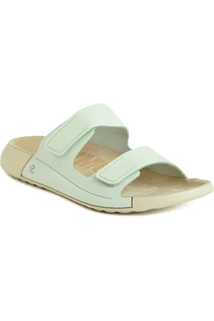 Ecco Womens Cozmo Matcha Leather Regular Slide Sandals
