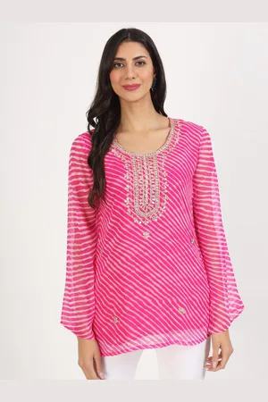 Divena World Leheriya Embroidered Round Neck Gotta Patti Kurti