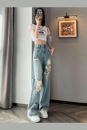 LULU & SKY Women Straight Fit High-Rise Ripped Light Fade Jeans