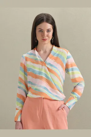 Ralph Lauren Abstract Printed V-Neck Cuffed Sleeves Wrap Top