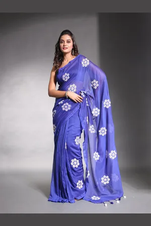 Charukriti Floral Embroidered Pure Cotton Saree