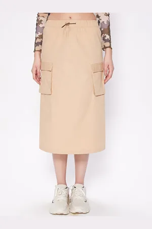 COVER STORY Beige Cargo Straight Opaque Midi Skirt