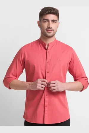Giordano Slim Fit Opaque Mandarin Collar Long Regular Sleeves Cotton Casual Shirt