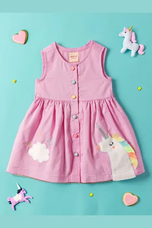 Nauti Nati Infant Girls Unicorn Applique Pure Cotton Fit & Flare Dress