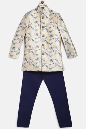 Blue Giraffe Boys Beige & Blue Printed Blazer with Trousers