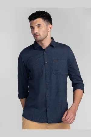 Giordano Slim Fit Spread Collar Long Regular Sleeves Patch Pocket Cotton Casual Shirt