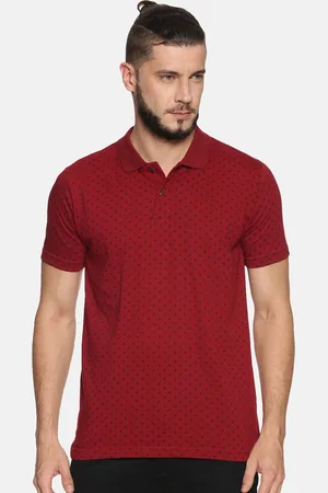 Kryptic Men Maroon Black Printed Polo Collar Pure Cotton T-shirt