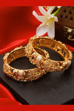 Anouk Set Of 2 Gold-Plated Stone Studded Bangles