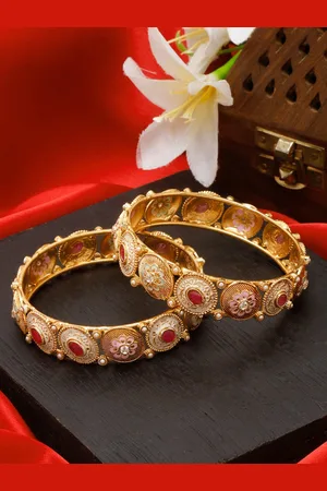 Anouk Set of 2 Gold-plated Stone-studded Bangles