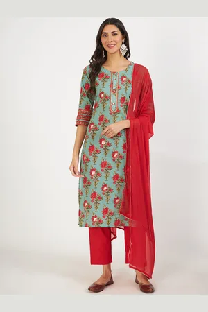 Divena World Floral Printed Pure Cotton Kurta With Trousers & Dupatta