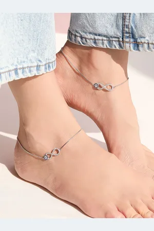 Zavya Women Set of 2 Rhodium-Plated Stone Studded 925 Sterling Silver Anklets
