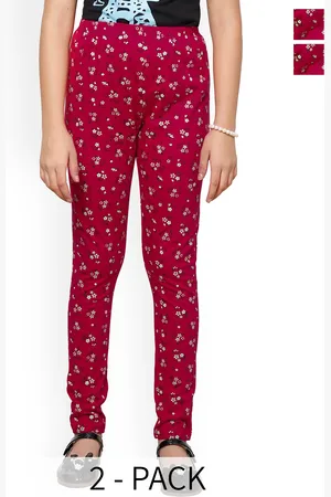 BAESD Pack Of 2 Floral Girls Printed Cotton Lycra Churidar Length Leggings