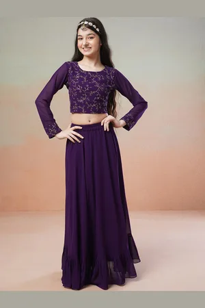 Inddus Girls Embroidered Thread Work Ready to Wear Lehenga &