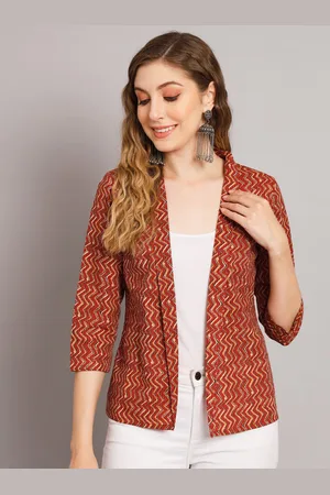 Kalini Chevron Printed Cotton Open Front Shrug