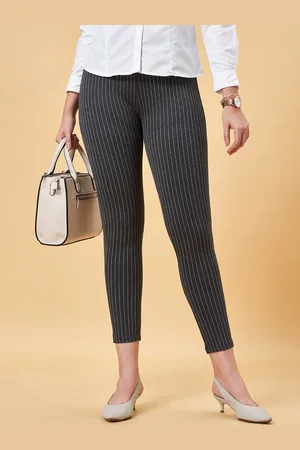 Pantaloons Women Striped Mid-Rise Slim Fit Cropped Trousers