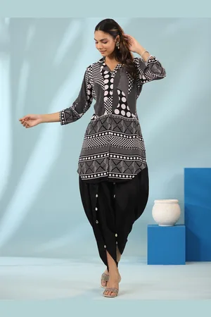 JISORA Printed Silk Kurta With Dhoti Pant