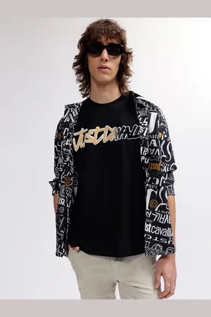 Roberto Cavalli Men Typography Printed Pure Cotton Crew Neck T shirt