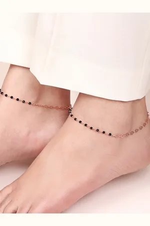 Zavya Women Set of 2 Rose Gold-Plated Beaded 925 Sterling Silver Anklet