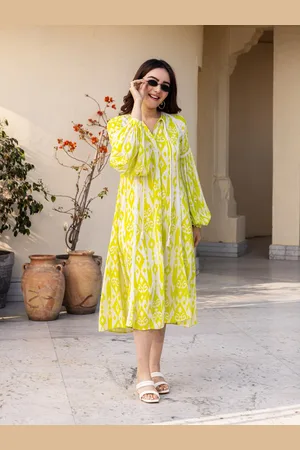Ambraee Abstract Printed Flared A-Line Midi Dress