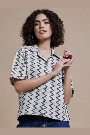 Roadster The Lifestyle Co Printed Relaxed Fit Crochet Cotton Casual Shirts