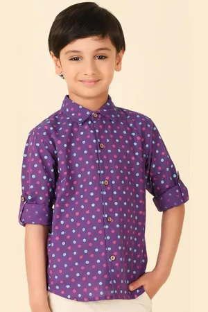 Fabindia Boys Polka Dot Printed Spread Collar Cotton Opaque Casual Shirt