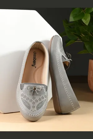 DressBerry Grey Laser Cut Embellished Ballerinas