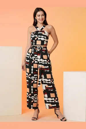 Globus Black Geometric Printed Top With Trousers
