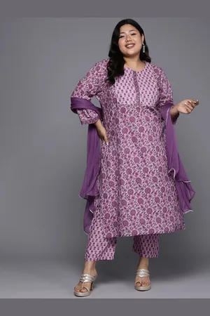 Sztori Plus Size Floral Printed Pure Cotton Sraight Kurta & Trousers With Dupatta