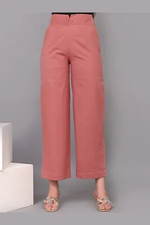 IQRAAR Women High-Rise Regular Fit Cotton Trousers