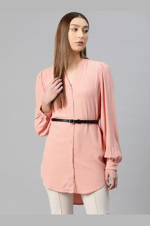 Marks & Spencer Puff Sleeves Shirt Style Longline Top with Belt