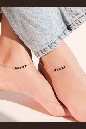 Zavya Women Set of 2 Rhodium-Plated Beaded 925 Sterling Silver Anklet