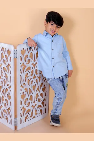 Superminis Boys spread collar Long Sleeves Standard Casual Cotton Shirt