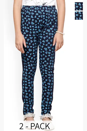 BAESD Pack Of 2 Girls Heart Shape Printed Cotton Lycra Churidar Length Leggings