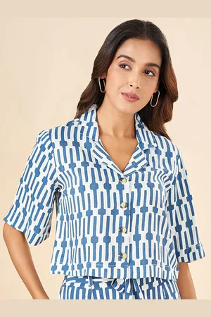 Pantaloons Printed Shirt Style Crop Top