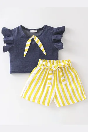 CrayonFlakes Girls Tie Up Neck Top With Shorts